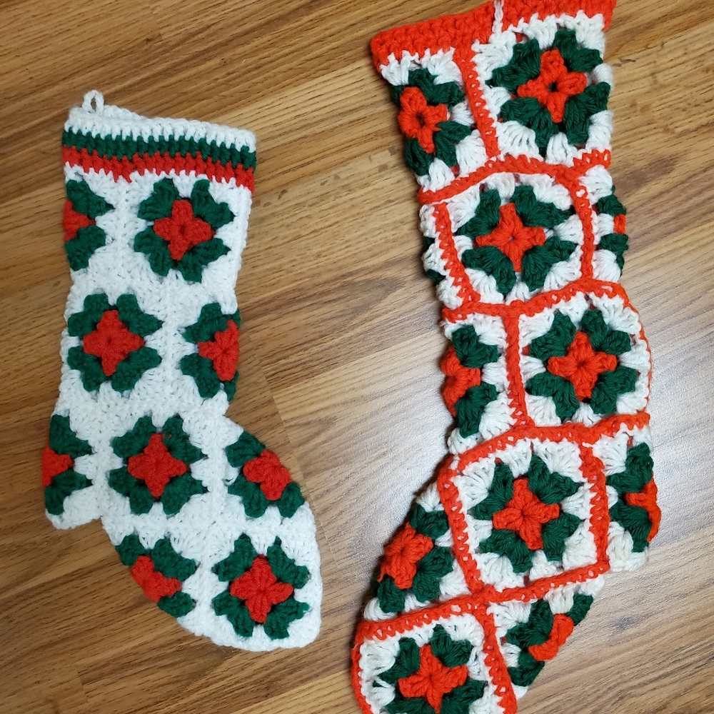 Handmade Crochet Holiday Stockings - Red, Green, and White